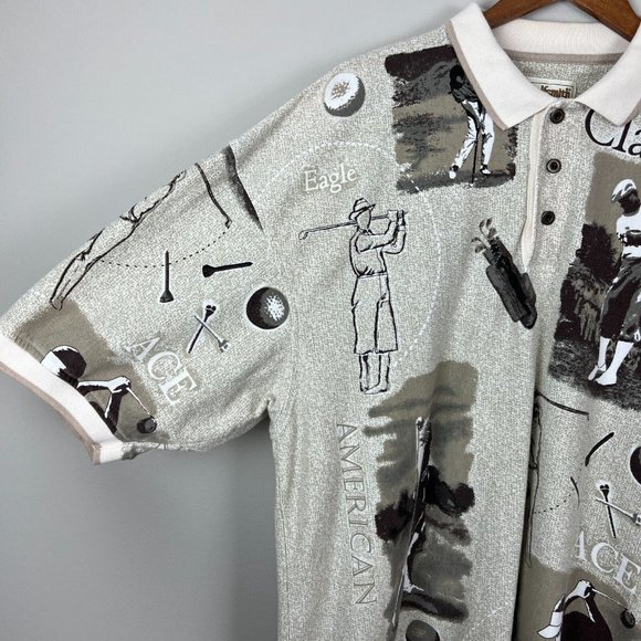 Golfsmith Polo Shirt Mens XXL Beige Golf All Over Print Short Sleeve Classic Ace - Picture 3 of 14